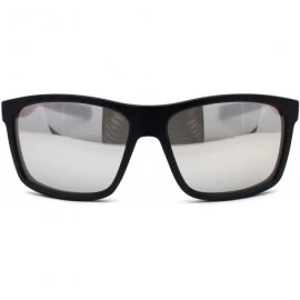 Oversized Oversize Rectangular Sport Horn Rim Mens Sunglasses - Matte Black Red Silver Mirror - CN195ZRT64Z $23.34