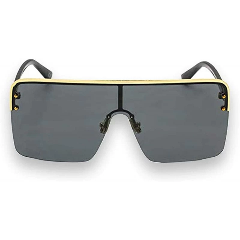 Oversized Oversized Flat Top Square VINTAGE RETRO SHIELD VISOR Style Aviator SUNGLASSES - Black - CF18NWNWZEI $21.88