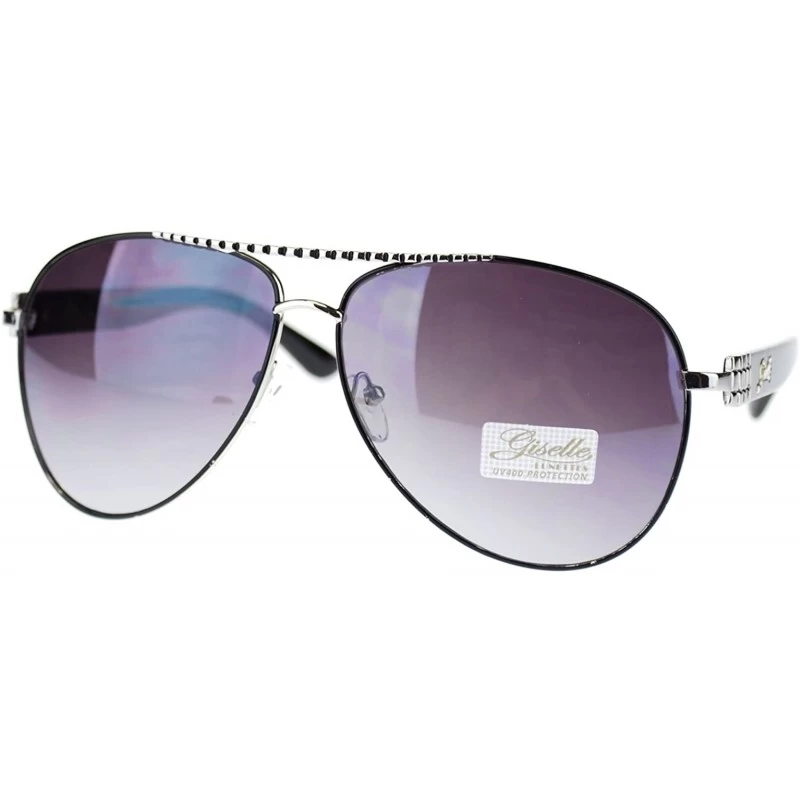 Aviator Women's Aviator Sunglasses Chic Casual Rigded Metal Top - Black Silver - C311OO28U2H $20.31