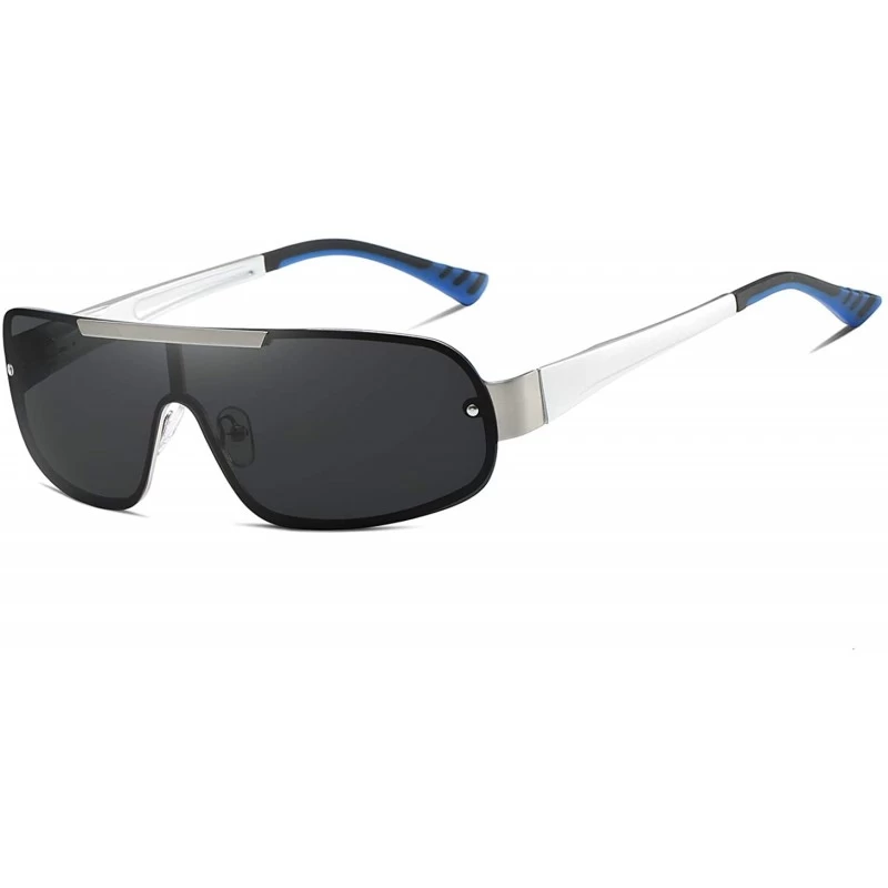 Sport Men Shield Sunglasses Polarized UV 400 Protection 70MM Fashion Style Driving - Silver Black - CW192GCM80M $27.68