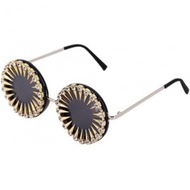 Semi-rimless Fashion Round Sunglasses Semi-rim UV Protection Glasses for Women Girls - Black Punk - CK18AK9N056 $28.08