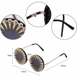 Semi-rimless Fashion Round Sunglasses Semi-rim UV Protection Glasses for Women Girls - Black Punk - CK18AK9N056 $27.73