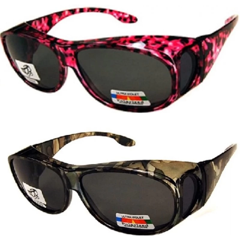 Wrap Unisex Camouflage Sun Shield Fit Over Sunglasses (Microfiber Pouch Included) - Pink and Green Camo - CI12NGY6ALG $45.09