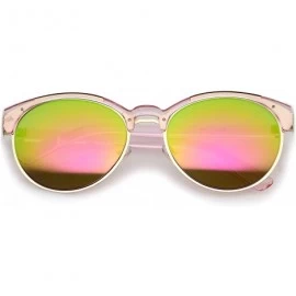Oval Double Nose Bridge Metal Trim Mirror Lens Round Cat Eye Sunglasses 55mm - Pink-gold / Pink-green Mirror - CQ12NTZGAKS $2...