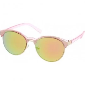 Oval Double Nose Bridge Metal Trim Mirror Lens Round Cat Eye Sunglasses 55mm - Pink-gold / Pink-green Mirror - CQ12NTZGAKS $2...