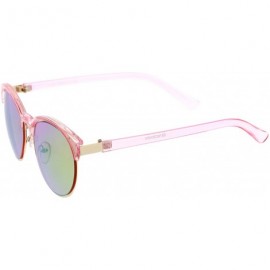 Oval Double Nose Bridge Metal Trim Mirror Lens Round Cat Eye Sunglasses 55mm - Pink-gold / Pink-green Mirror - CQ12NTZGAKS $9.85