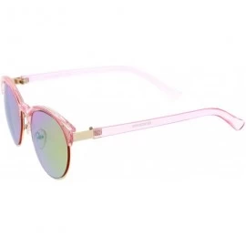 Oval Double Nose Bridge Metal Trim Mirror Lens Round Cat Eye Sunglasses 55mm - Pink-gold / Pink-green Mirror - CQ12NTZGAKS $2...