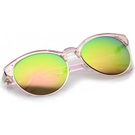Oval Double Nose Bridge Metal Trim Mirror Lens Round Cat Eye Sunglasses 55mm - Pink-gold / Pink-green Mirror - CQ12NTZGAKS $2...