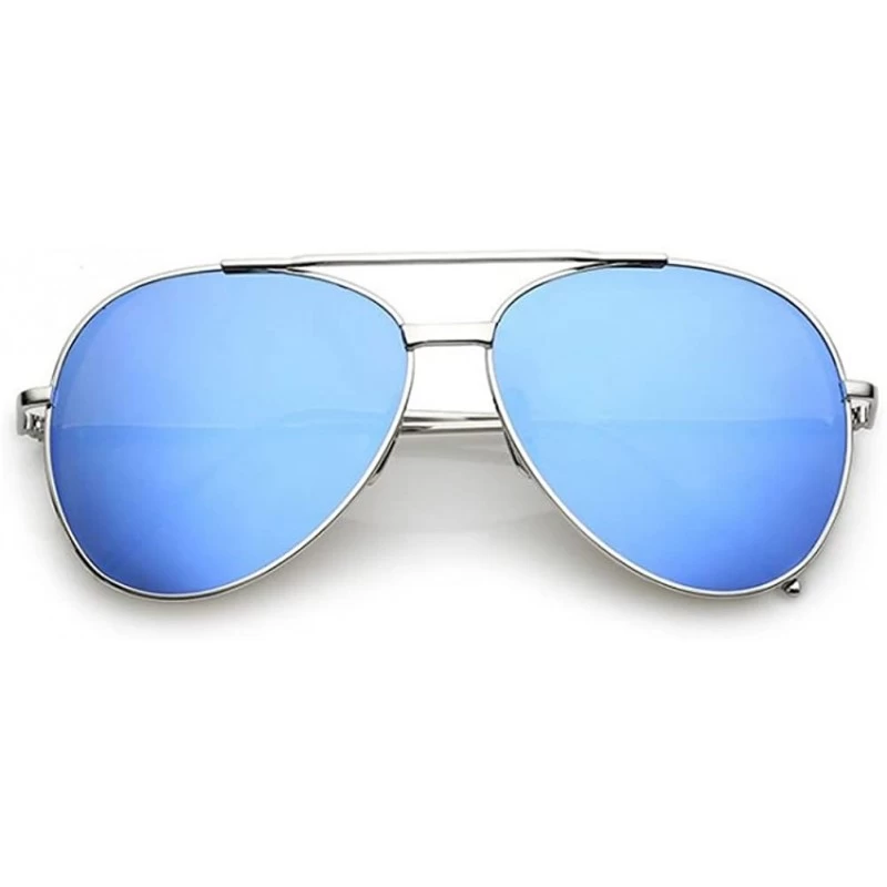 Aviator Women's Fame Mirrored Blue Flat Lens Aviator Sunglasses - Silver - CC18DNE3GDR $36.31