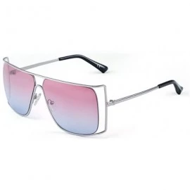 Square Unisex Oversized Stylish Cut-out Color And Clear Lens Sunglasses - Silver-pink and Blue - C9182OI8398 $31.35