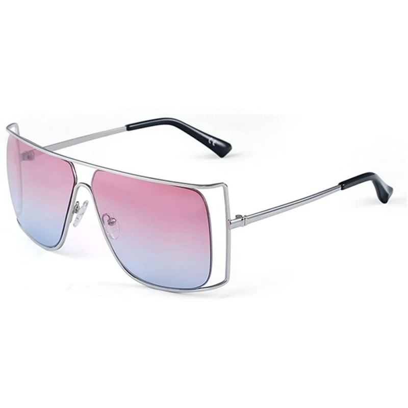 Square Unisex Oversized Stylish Cut-out Color And Clear Lens Sunglasses - Silver-pink and Blue - C9182OI8398 $14.83