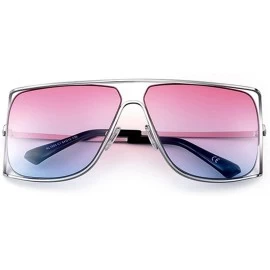 Square Unisex Oversized Stylish Cut-out Color And Clear Lens Sunglasses - Silver-pink and Blue - C9182OI8398 $31.35