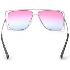Square Unisex Oversized Stylish Cut-out Color And Clear Lens Sunglasses - Silver-pink and Blue - C9182OI8398 $31.35