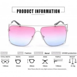 Square Unisex Oversized Stylish Cut-out Color And Clear Lens Sunglasses - Silver-pink and Blue - C9182OI8398 $14.83