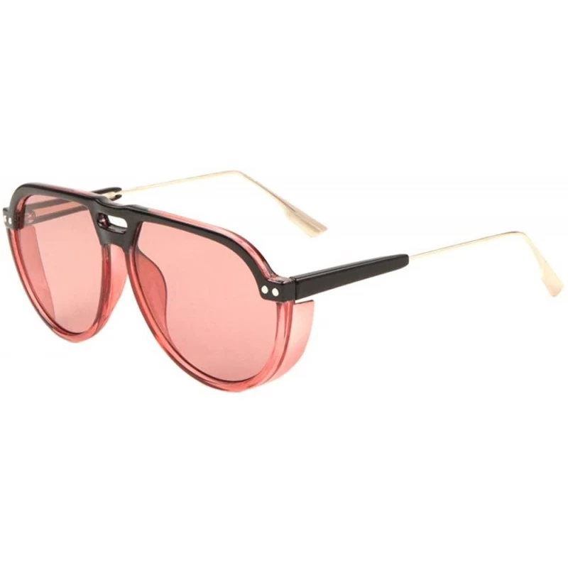 Aviator Plastic Lens Shield Flat Top Round Lens Aviator Sunglasses - Red - CQ197A48D5Q $25.43
