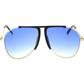 Sport Retro Hippie Oversize Flat Top Racer Spring Hinge Metal Sunglasses - Black Gold Blue - CE18QXQSSS6 $30.40