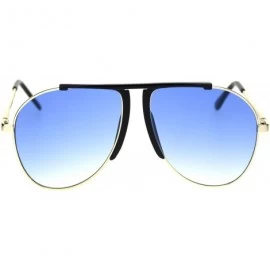 Sport Retro Hippie Oversize Flat Top Racer Spring Hinge Metal Sunglasses - Black Gold Blue - CE18QXQSSS6 $26.16