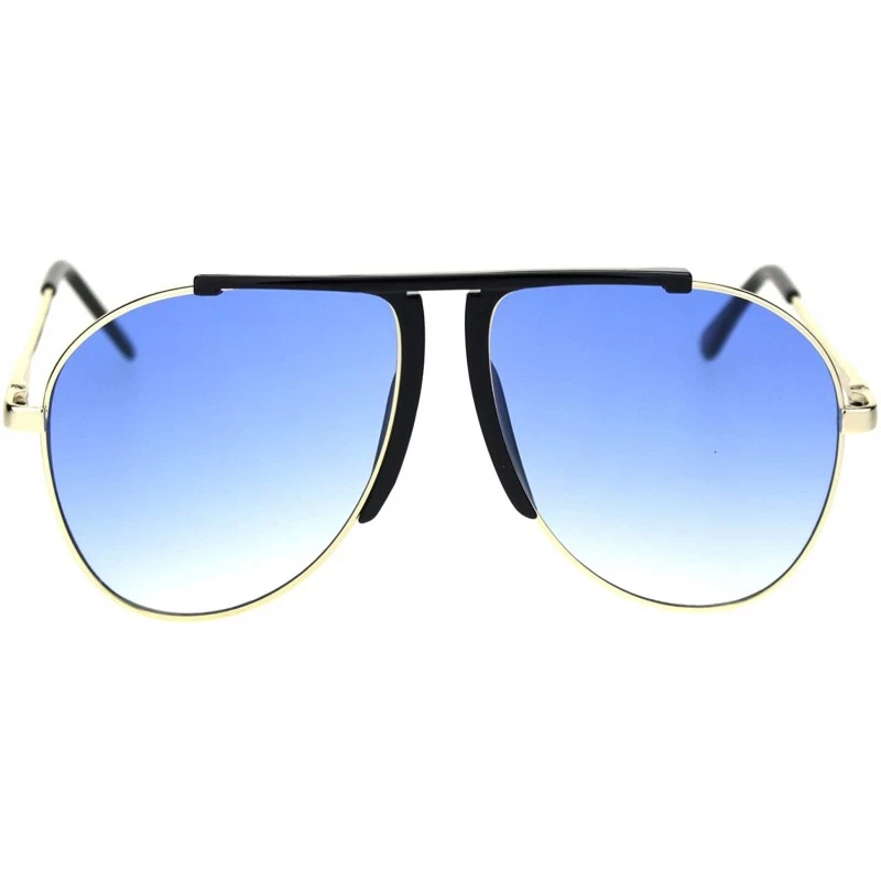 Sport Retro Hippie Oversize Flat Top Racer Spring Hinge Metal Sunglasses - Black Gold Blue - CE18QXQSSS6 $11.67