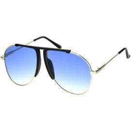 Sport Retro Hippie Oversize Flat Top Racer Spring Hinge Metal Sunglasses - Black Gold Blue - CE18QXQSSS6 $11.67