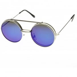 Round Limited Edition Color Mirror Flip-Up Lens Round Circle Django Sunglasses (Silver Blue-Mirror) - CN11CL3IAVV $10.48