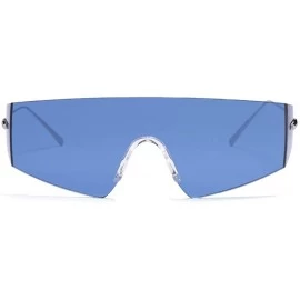 Rimless Unique Shield Irregular Thin Temple Sunglasses Flat Rimless One Piece Eyewear For Women Men - CU18AI8QRUZ $22.34