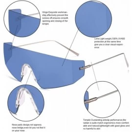Rimless Unique Shield Irregular Thin Temple Sunglasses Flat Rimless One Piece Eyewear For Women Men - CU18AI8QRUZ $34.91