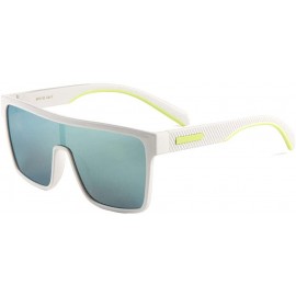 Shield Flat Top One Piece Shield Lens Texture Temple Sunglasses - Green White - CI197YLXS0D $28.32