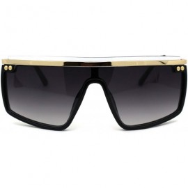 Shield Luxury Flat Top Mobster Fashion Shield Retro Sunglasses - Black Gold White Smoke - C418ZCNX4C3 $31.49