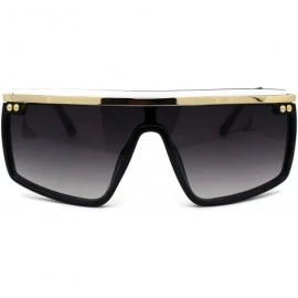 Shield Luxury Flat Top Mobster Fashion Shield Retro Sunglasses - Black Gold White Smoke - C418ZCNX4C3 $11.58