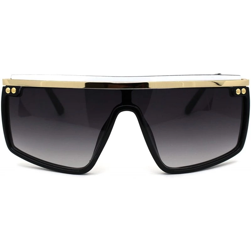 Shield Luxury Flat Top Mobster Fashion Shield Retro Sunglasses - Black Gold White Smoke - C418ZCNX4C3 $27.51