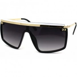 Shield Luxury Flat Top Mobster Fashion Shield Retro Sunglasses - Black Gold White Smoke - C418ZCNX4C3 $27.51