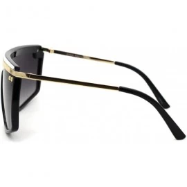 Shield Luxury Flat Top Mobster Fashion Shield Retro Sunglasses - Black Gold White Smoke - C418ZCNX4C3 $11.58