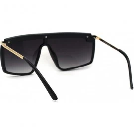 Shield Luxury Flat Top Mobster Fashion Shield Retro Sunglasses - Black Gold White Smoke - C418ZCNX4C3 $11.58