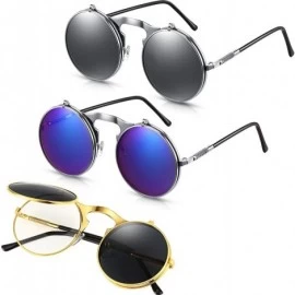 Round 3 Pairs Vintage Round Flip up Sunglasses 90's Steampunk Style for Men Women - CI18ZYM9LNC $16.23