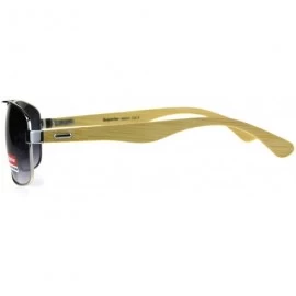 Rectangular Mens Rectangular Metal Pilots Officer Bamboo Wood Arm Sunglasses - Silver Light Wood - C4180ANKES3 $15.31