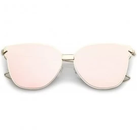 Cat Eye Oversize Slim Wire Arms Colored Mirror Flat Lens Cat Eye Sunglasses 59mm - Gold / Pink Mirror - CX183G4US3N $11.70