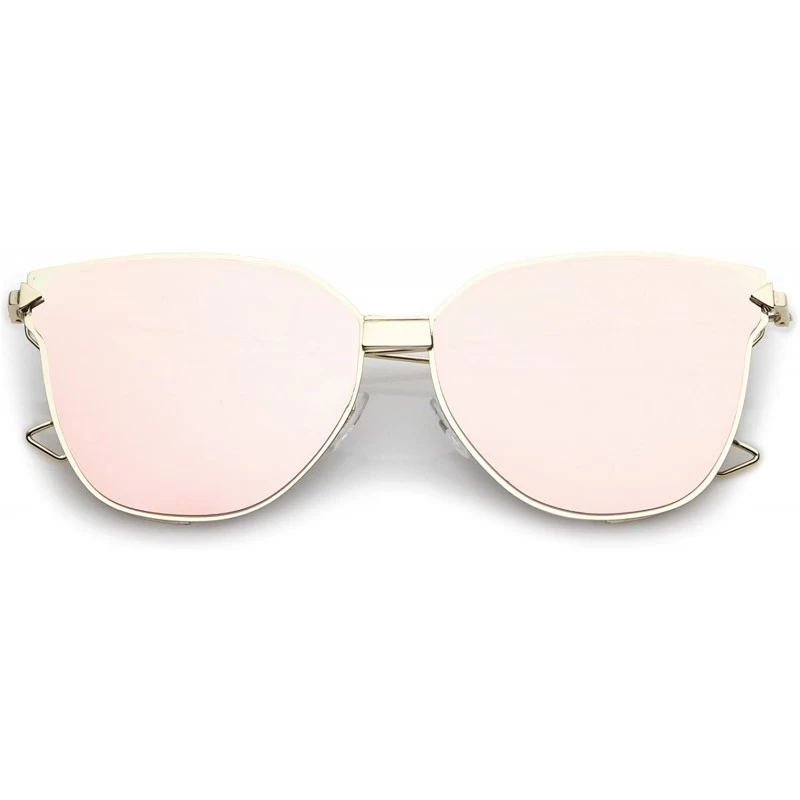 Cat Eye Oversize Slim Wire Arms Colored Mirror Flat Lens Cat Eye Sunglasses 59mm - Gold / Pink Mirror - CX183G4US3N $21.89