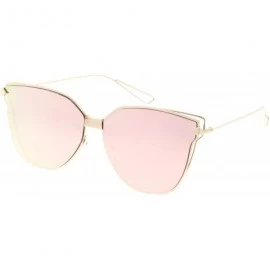 Cat Eye Oversize Slim Wire Arms Colored Mirror Flat Lens Cat Eye Sunglasses 59mm - Gold / Pink Mirror - CX183G4US3N $11.70