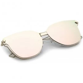Cat Eye Oversize Slim Wire Arms Colored Mirror Flat Lens Cat Eye Sunglasses 59mm - Gold / Pink Mirror - CX183G4US3N $11.70