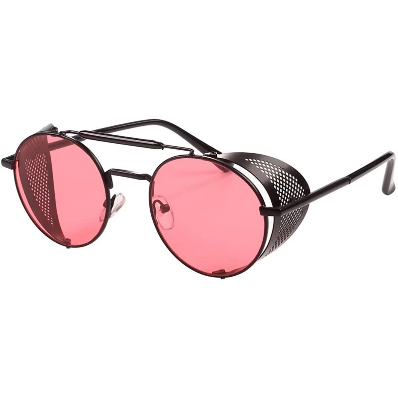 Goggle Steampunk Style Round Vintage Polarized Sunglasses Retro Eyewear UV400 Protection Matel Frame - Black Red - CF198DYGGG...