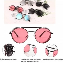 Goggle Steampunk Style Round Vintage Polarized Sunglasses Retro Eyewear UV400 Protection Matel Frame - Black Red - CF198DYGGG...
