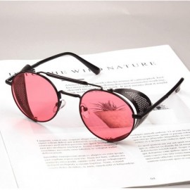 Goggle Steampunk Style Round Vintage Polarized Sunglasses Retro Eyewear UV400 Protection Matel Frame - Black Red - CF198DYGGG...