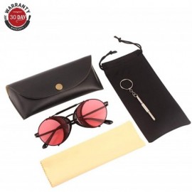 Goggle Steampunk Style Round Vintage Polarized Sunglasses Retro Eyewear UV400 Protection Matel Frame - Black Red - CF198DYGGG...