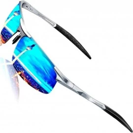 Round Men's Driving Polarized Sport Sunglasses Al-Mg Metal Frame Ultra Light - Silver Frame/Blue Mirrored Lens - CG18G78RHIZ ...