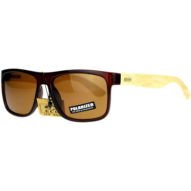 Rectangular Real Bamboo Temple Polarized Sunglasses Classic Square Rectangle Frame - Brown (Brown) - CH189LKZT25 $15.38