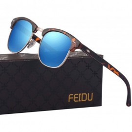 Semi-rimless Retro Polarized Mens Sunglasses for Men Half Metal Women FD3030 - Blue-leopard - CN18NOD6GSZ $26.31