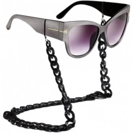Oversized Oversized Frame Lady Travel Beach Sun Protect Sunglasses with Lanyard Chain - Silver - CU18DC9G9G6 $38.85