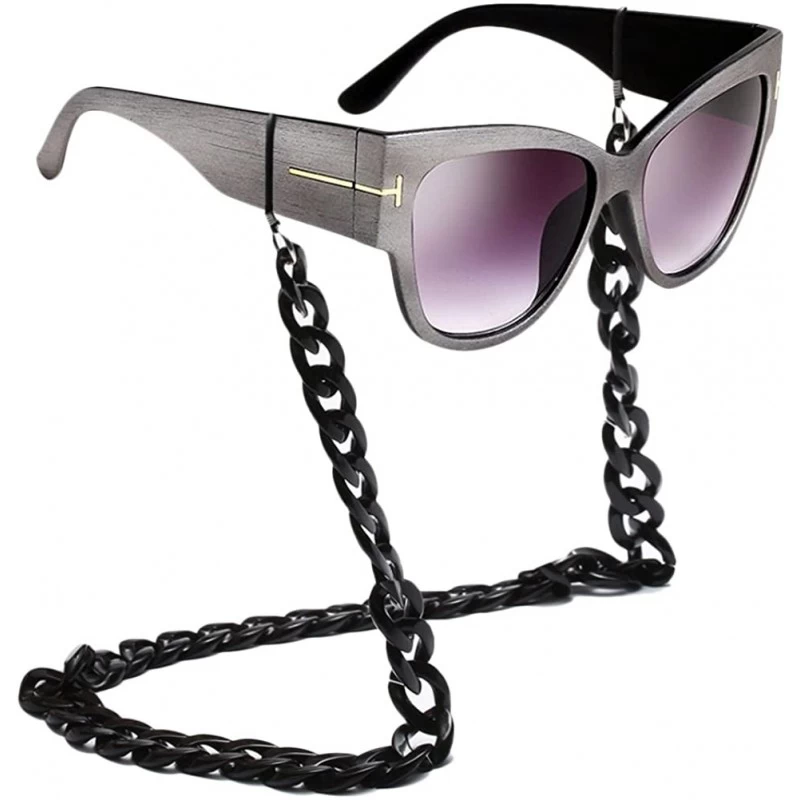 Oversized Oversized Frame Lady Travel Beach Sun Protect Sunglasses with Lanyard Chain - Silver - CU18DC9G9G6 $20.18