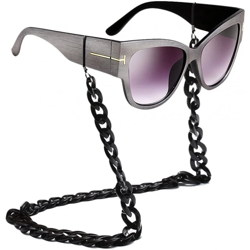 Oversized Oversized Frame Lady Travel Beach Sun Protect Sunglasses with Lanyard Chain - Silver - CU18DC9G9G6 $38.85