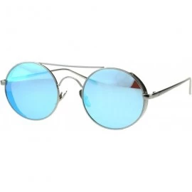 Round Round Circle Lens Flat Top Bridge Metal Rim Hippie Sunglasses - Silver Blue - C018EUAU2DM $16.47